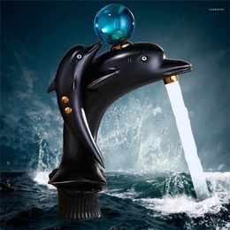 Bathroom Sink Faucets Luxury Faucet Basin All Copper Cold And Water Double Dolphin Gold Black