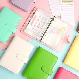 Macaron Colour Leather Spiral Notebook Budget Sheets Expense Tracker Fit Envelopes Cash Binder Zipper Bags Stationery