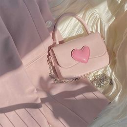 Shoulder Bags Pink Love Contrast Color Girl Cute Handbag Ladies 2023 Summer Fashion French Luxury Chain Crossbody for Women 230309