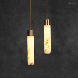 Pendant Lamps Modern Marble LED Light For Bedroom Luxury Copper Lamp Nordic Living Room Alabaster Hanging Lighting