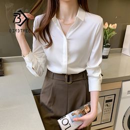 Women's Blouses Shirts Silk Shirts 8 Colours Spring Women White Long Sleeve Blouse Office Lady Satin Silk Tops Woman Basic Bottoming Autumn T11001X 230309