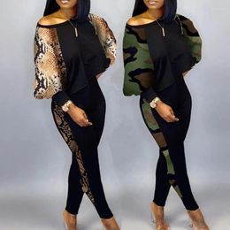 Women's Two Piece Pants 2023 Trendy Africa Fashion Set Women's Print Suit Casual Long Sleeve Crop Top & Ladies Outfit