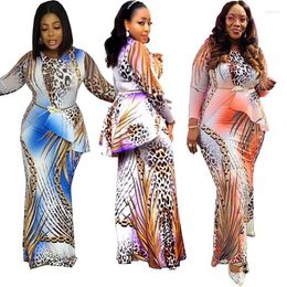 Ethnic Clothing African Dresses For Women 2023 Long Sleeve Printing Polyester Plus Size Dress Maxi Clothes