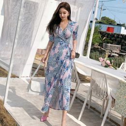 Party Dresses Fashion Women Comfortable Elegant Sexy Formal Dress Arrival Trend Vintage Beach Sun Summer V-neck Print A-line