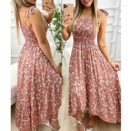 Casual Dresses 2023 Fashion Women Summer Dress Tie Strap Ditsy Floral Print Maxi