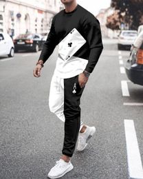 Mens Tracksuits Long Sleeve Set The Autumn and Winter 3D Printed playing cards Suit Sportswear 230308