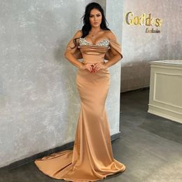Sexy Mermaid Evening Dresses 2023 Crystal Beads Mermaid Off The Shoulder Women Formal Prom Gowns Night Party Robe