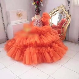 2023 Orange Sweetheart Prom Dress Princess For Children Bead Ruffles Beauty Pageant Dresses Tiered Birthday Gown Photography 322