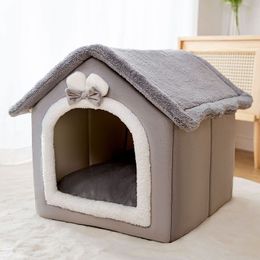 Cat Beds Furniture 2023 Enclosed House Winter Warm Small Pet Plush Sleeping Nest Basket Removable Washable Soft Bed Indoor Dog Supplies 230309