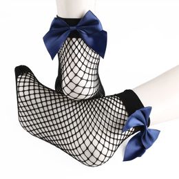 Women's Harajuku Black Breathable Bow knot Fishnet Socks.Sexy Hollow out Mesh Nets Socks Ladies Girl's Bow Sox