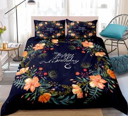 Bedding Sets 3D Floral Duvet Cover Set Bedclothes Orange Flowers Black Bed Home Textiles Bedspread Dropship King Size