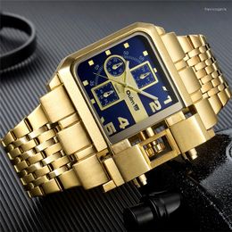 Wristwatches Oulm Stainless Steel Male Quartz Wristwatch Large Dial Watch Auto Date Golden Clock Men's Military Watches