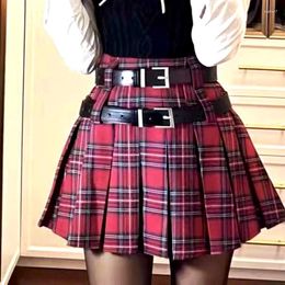Skirts Kawaii Jk Student Girls' Cute Vintage Red Plaid Campus Female Pleated Mini Short Skirt 2023 With Shorts