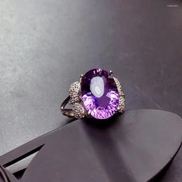 Cluster Rings Real And Natural Amethyst Ring Purple Crystal For Women Or Men 925 Sterling Silver