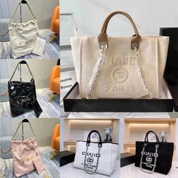 Luxury Designer Women The Tote Bag Fashion Lady Large Capacity Messenger Purse Handbag With Chain Casual Square Canvas Plain Pearl Shopping Totes Bags