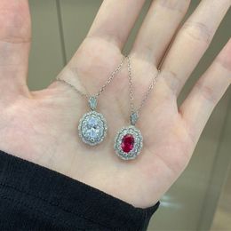 Elegant Luxurious 925 sterling Silver Oval Diamond Pendant Necklace Woman Designer Jewelry White Red 5A Zirconia Choker Chain Womens Wedding Necklaces Gift Box