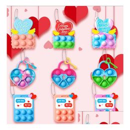 Decompression Toy Fidget Toys Sensory Christmas Gift Valentine Day Silica Gel Lock Keychain Push Bubble Anti Educational Aldt Surpri Dhsb5