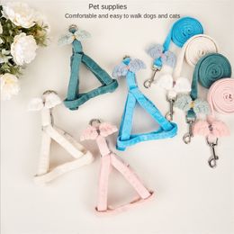 Cat Collars Leads with Bell Dog Cute Leash Angel Wings Strap Teddy AntiBite Harness Pet Supplies Accessories 230309