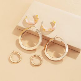 Hoop Earrings 3pairs/set Big Circles Earring Gold Color Metal Acrylic For Women Classic Round Piercing Jewelry Party