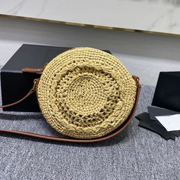 Mini Straw Bag Small Round Bag Top Quality Circular Leather Handbags Fashion Designer Luxury Women Crossbody Shoulder Bags Hollow Out Clutch Purse Gold Hardware