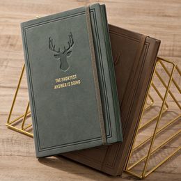 Notepads A5 Notebook Super Thick College Students Leather Face Notebook Retro Style Notepad Simple Diary Business Soft Leather Deer Head 230309