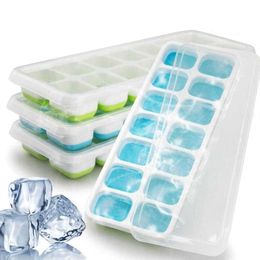 Ice Cream Tools Silicone Ice Cube Trays with SpillResistant Removable Lid Easy Release Stackable 14 Cavity DIY Ice Cube Maker Ice Mould Fruit Z0308