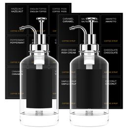 Liquid Soap Dispenser 2 Pcs Coffee Syrup Set with 18 Labels 169 oz 500 ml Container Minimalist Clear Glass Bottle 230308