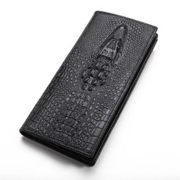 New fashion bifold purse 3d crocodile skin black genuine leather designer long clutch wallets for men242J