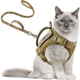 Cat Collars Leads Tactical Harness for Walking Escape Proof Adjustable Pet Vest Soft Mesh with Control Handle Large Small Dog 230309