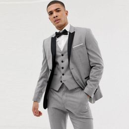 Men's Suits Grey Men For Wedding 2023 Groom Tuxedos Black Peaked Lapel Slim Fit Terno Masculino Man Blazer 3Piece Costume Homme