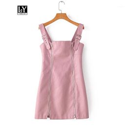 Casual Dresses Ly Varey Lin Women Pu Faux Leather Dress Sexy Strapless Overall Mini Slim Zipper Black Pink High Waist Vestidos1