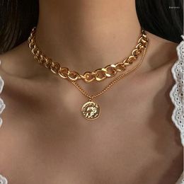 Choker 1 Pc Fashion Gold Colour Statement Necklaces Rock Coin Pendant 2 Layer Chain Women Wedding Jewellery