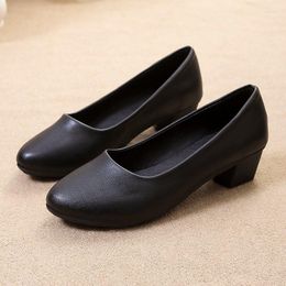 Dress Shoes 2023 Round Head Long Standing Work Women Black Thick Heel Single Comfortable Mid-heel Not Tired Feet Women's