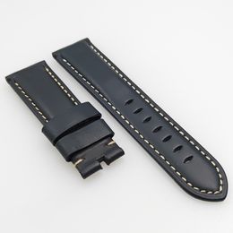 24 mm Dark Blue Waxy Calf Leather Watch Band Strap Fit For PAM PAM 111 Wirst Watch
