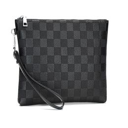 luxury Korean men designer plaid leather Clutches bags High quality long wallets for Purse Business Male Clutch Bag Women envelope280q