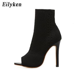 Boots Eilyken Style Peep Toe Ankle Boots Stretch Women Fabric Out Breathable Booties Dance Pole Ladies Pumps Shoes 230309