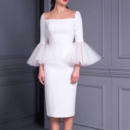 Elegant White Short Sheath Prom Dress Knee-Length Square Butterfly Sleeves 2023 Evening Gowns Night Party Outfits Women Robe De Soiree