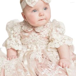 Girl Dresses Baby Girls Christening Gown Baptism Dress Infant Toddler Clothes Lace Applique Blush Heirloom Set With Headpiece