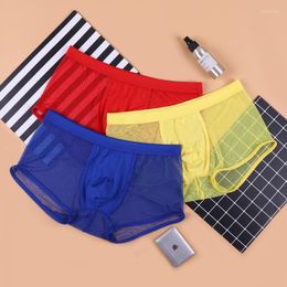 Underpants AIIOU Mens Sexy Mesh Boxer Shorts Breathable Thin Underwear U Convex Boxers Erotic Gay Panty Solid Color High Quality