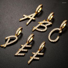 Chains Zircon Letters Necklaces Pendant For Mens Women Hip Hop Jewellery Mini A-Z 26 Initial Letter Gold Colour Fashion Chain