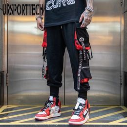 Mens Pants Hip Hop Joggers Men Letter Ribbons Cargo Pockets Track Tactical Casual Techwear Male Trousers Sweatpants Sport Streetwear 230309