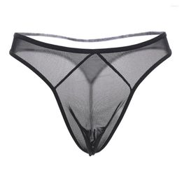 Underpants Ultra-thin Sexy Men's Thong Transparent Network Yarn Low Waist Underwear The Temptation T Pants G-string Thongs