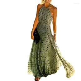 Casual Dresses Fashion Sexy Halter Print Pleated Long Dress Women Sweet O Neck Beach Maxi Summer Sleeveless Elegant Boho Party XL