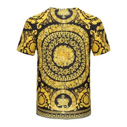 Men's T-Shirts T-shirt Men's T-Shirts Mens T Shirt High Street Style Short Sleeve Round Neck Fashion Gold Flower Printed Womens Tshirt G230309