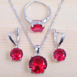 Necklace Earrings Set Russian Style Women's Wedding Dubai Classic Round Rose Red Crystal Ring And Costume Sets QZ0221