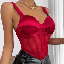 Women's Tanks Mesh Corset Crop Top Women Summer 2023 Sexy Off Shoulder Tank See Through Party Evening Pulovers Camis White Clothes