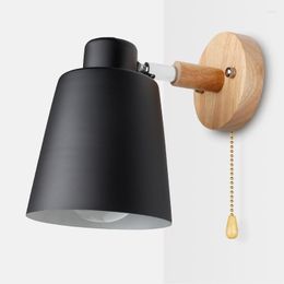 Wall Lamp Wooden Lamps Nordic Bedside Light Switch Sconce Modern For Bedroom Macaroon 6 Colour Steering Head E27 85-285V