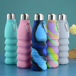 Water Bottles Bpa Free 550ml 500ml Silicone Foldable Travel Sport Outdoor Portable Folding Cup Collapsible Water Bottle With Lid Rope 230309