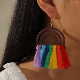 Dangle Earrings Bohemian Ethnic Geometry Wooden For Women Weave Cotton Thread Tassel Creative Retro Ear Hook