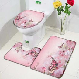 Carpets Natural Flower Bathroom Bath Mats Set Yellow Sunflower Red Pink Rose Watercolour Floral Door Rug Decor Non-Slip Toilet Cover Mat